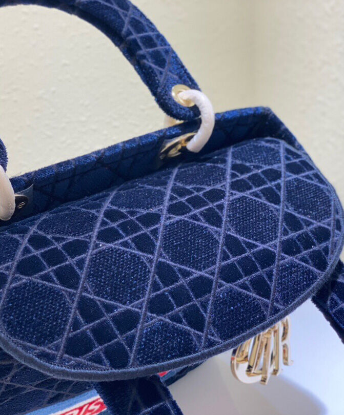 Christian Dior Medium Lady D Lite Canvas Bag Dark Blue